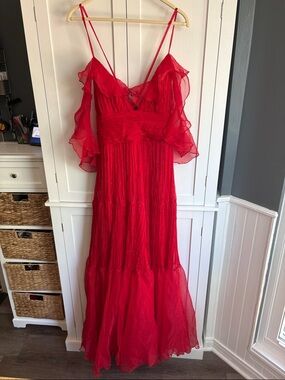 Red Maxi Dress with Ruffle Sleeves